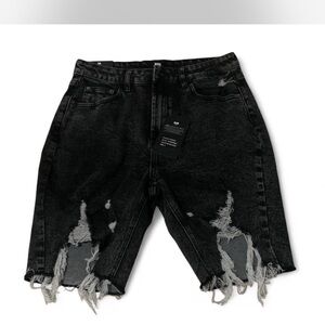 Black Label Distressed Black Denim Shorts
